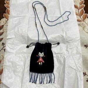 Miniature Velvet Porcelain Hand Painted Cat Brooch Crossbody Purse Vintage 1981